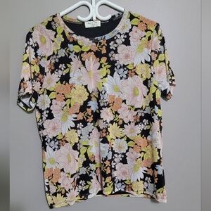 Kim & Cami Floral Print Women's Top With Mesh Overlay Y2K Inspired XL EUC